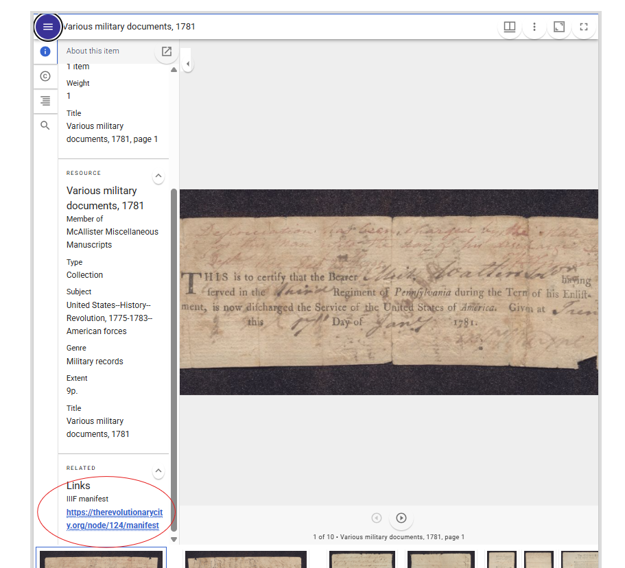 example of the IIIF manifest